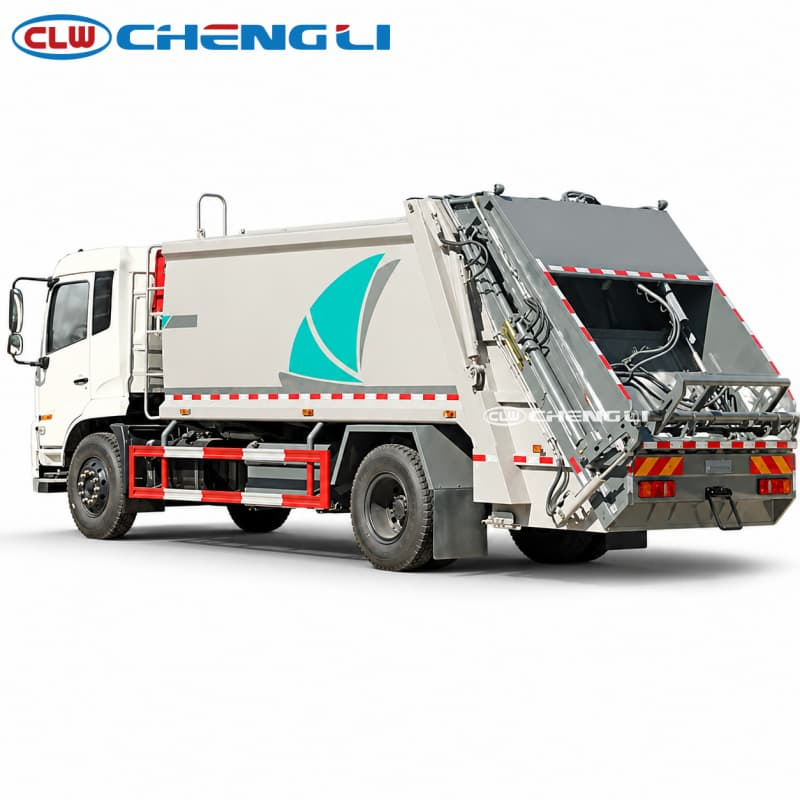 Camion compacteur arrière Dongfeng 4×2 de 14 m³, mécanisme arrière ouvert
