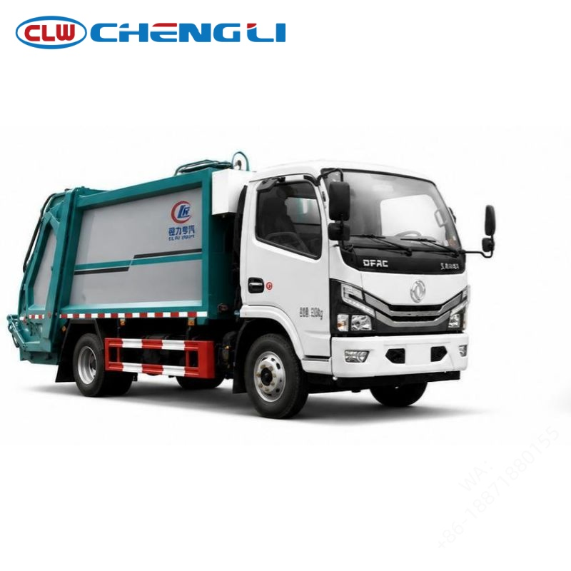 Camion compacteur Dongfeng 4×2, vue arrière trois quarts
